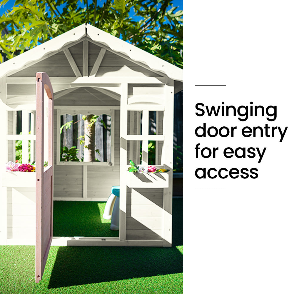 Outdoor Play Equipment: ROVO KIDS Cubby House, Wooden Outdoor DIY Timber Cottage Style Playhouse, for Children