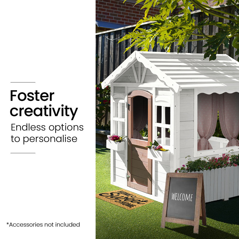 Outdoor Play Equipment: ROVO KIDS Cubby House, Wooden Outdoor DIY Timber Cottage Style Playhouse, for Children
