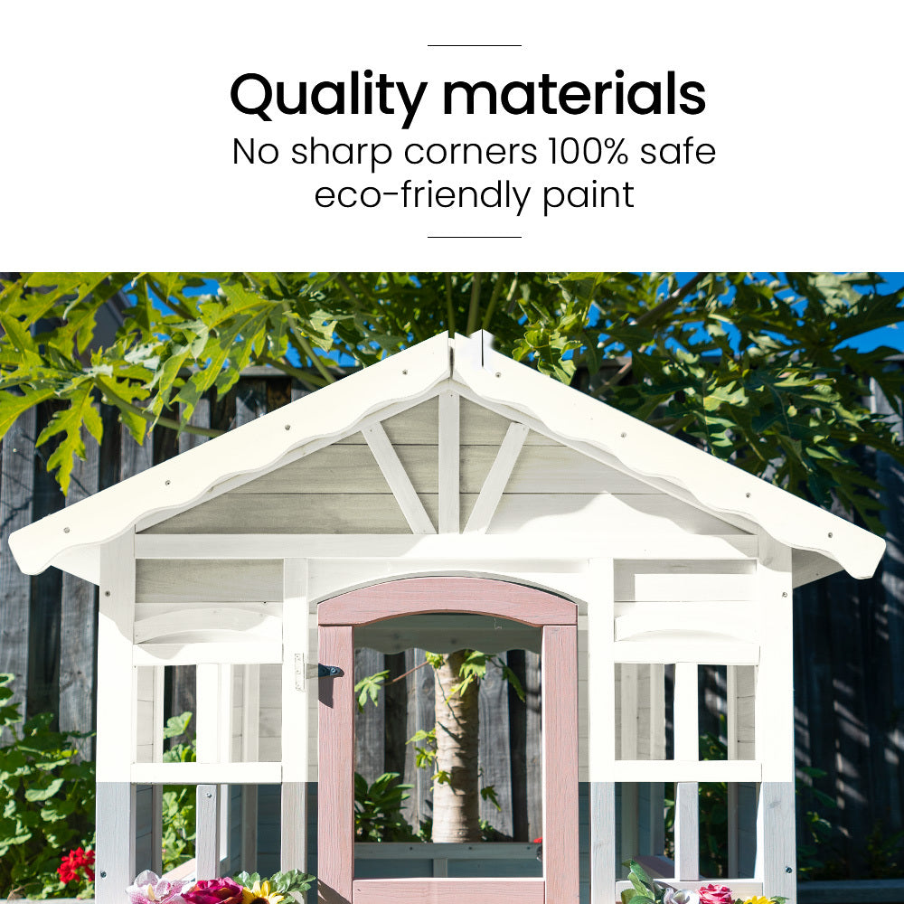 Outdoor Play Equipment: ROVO KIDS Cubby House, Wooden Outdoor DIY Timber Cottage Style Playhouse, for Children