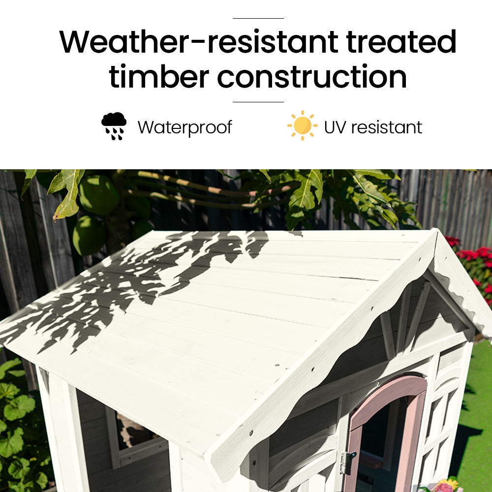 Outdoor Play Equipment: ROVO KIDS Cubby House, Wooden Outdoor DIY Timber Cottage Style Playhouse, for Children