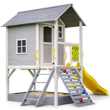 Outdoor Play Equipment: ROVO KIDS Wooden Tower Cubby House with Slide, Sandpit, Climbing Wall, Noughts & Crosses