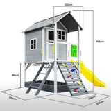 Outdoor Play Equipment: ROVO KIDS Wooden Tower Cubby House with Slide, Sandpit, Climbing Wall, Noughts & Crosses
