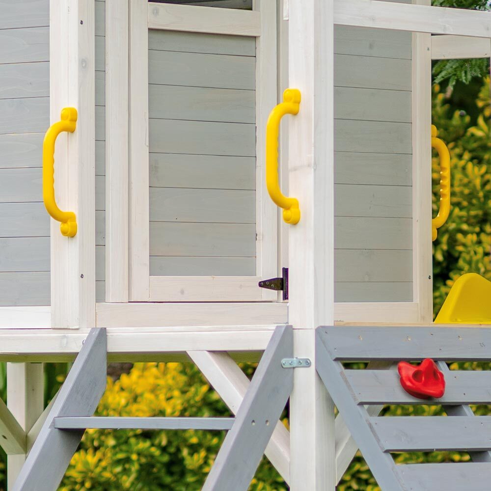 Outdoor Play Equipment: ROVO KIDS Wooden Tower Cubby House with Slide, Sandpit, Climbing Wall, Noughts & Crosses