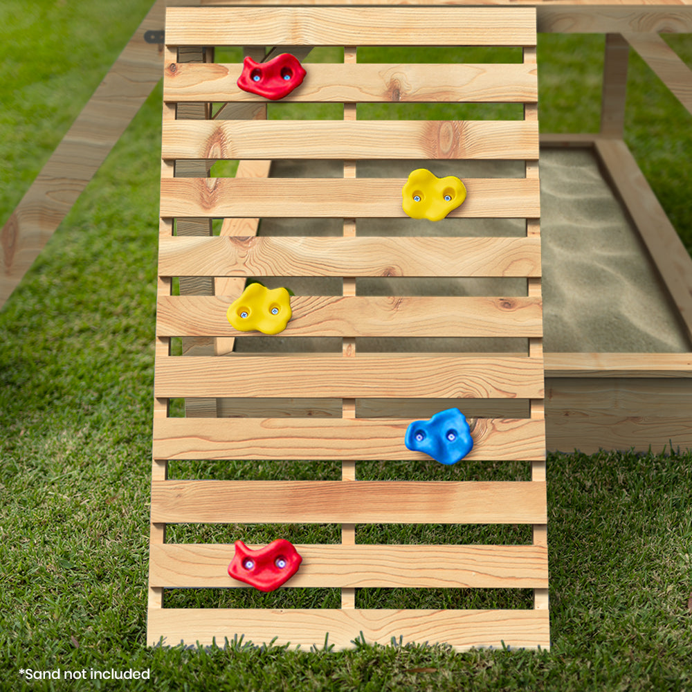 Outdoor Play Equipment: ROVO KIDS Wooden Tower Cubby House with Slide, Sandpit, Climbing Wall, Noughts & Crosses, Natural Colour