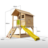 Outdoor Play Equipment: ROVO KIDS Wooden Tower Cubby House with Slide, Sandpit, Climbing Wall, Noughts & Crosses, Natural Colour
