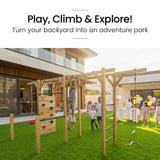 Outdoor Play Equipment: ROVO KIDS Ultimate Outdoor Monkey Bars Playset Frame, with Climbing Wall, Disc Swing, Rope Ladder