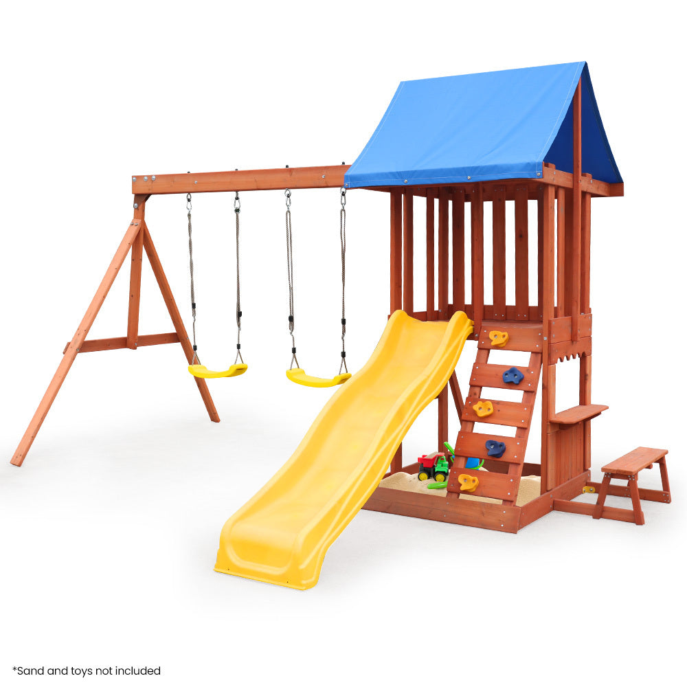 Outdoor Play Equipment: Rovo Kids Outdoor Slide and Swing Play Set with Climbing Wall and Sandpit