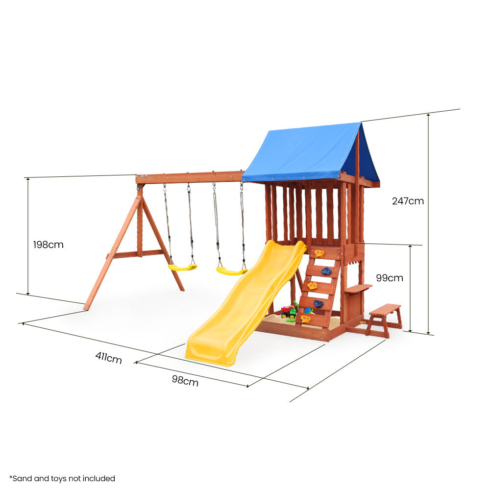 Outdoor Play Equipment: Rovo Kids Outdoor Slide and Swing Play Set with Climbing Wall and Sandpit