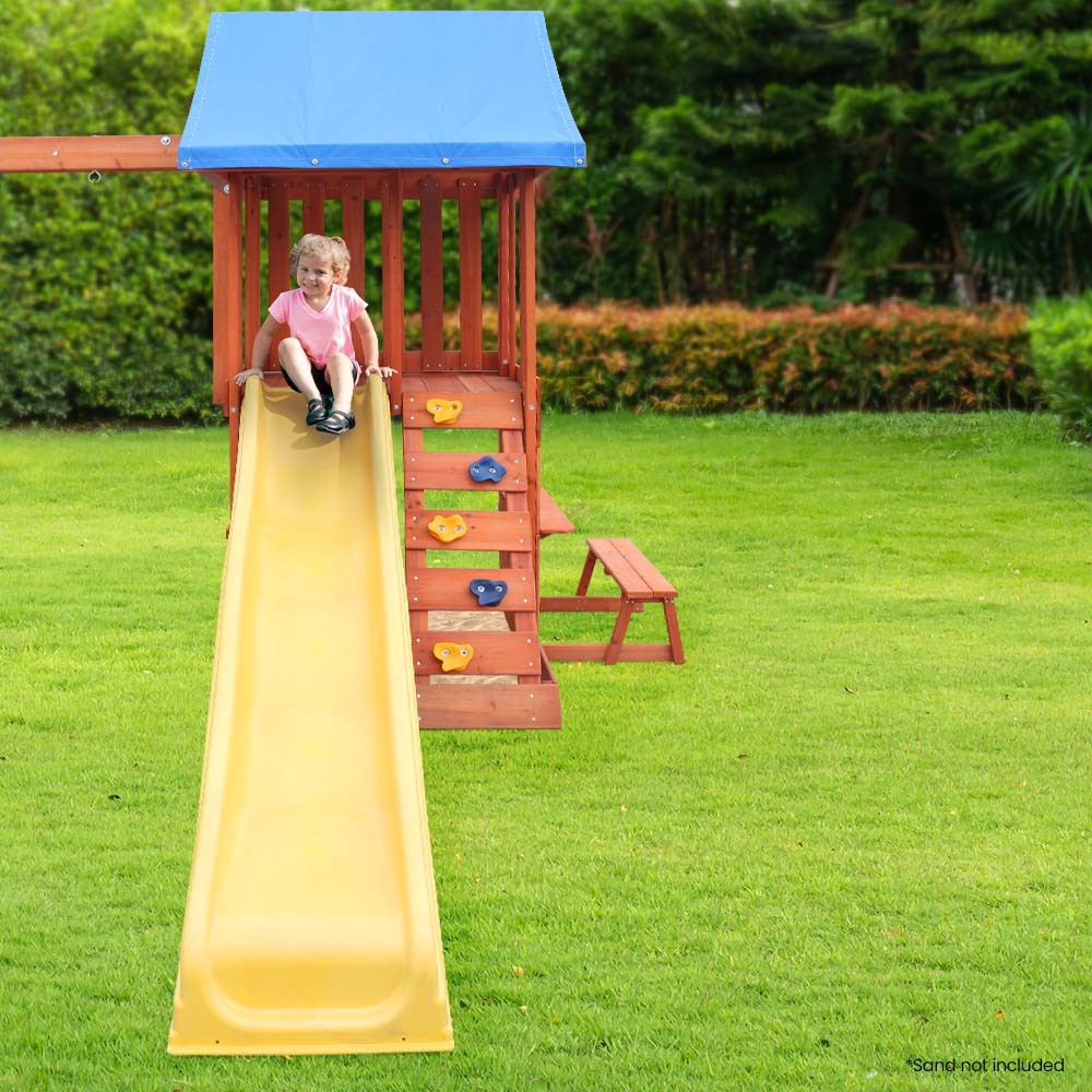 Outdoor Play Equipment: Rovo Kids Outdoor Slide and Swing Play Set with Climbing Wall and Sandpit