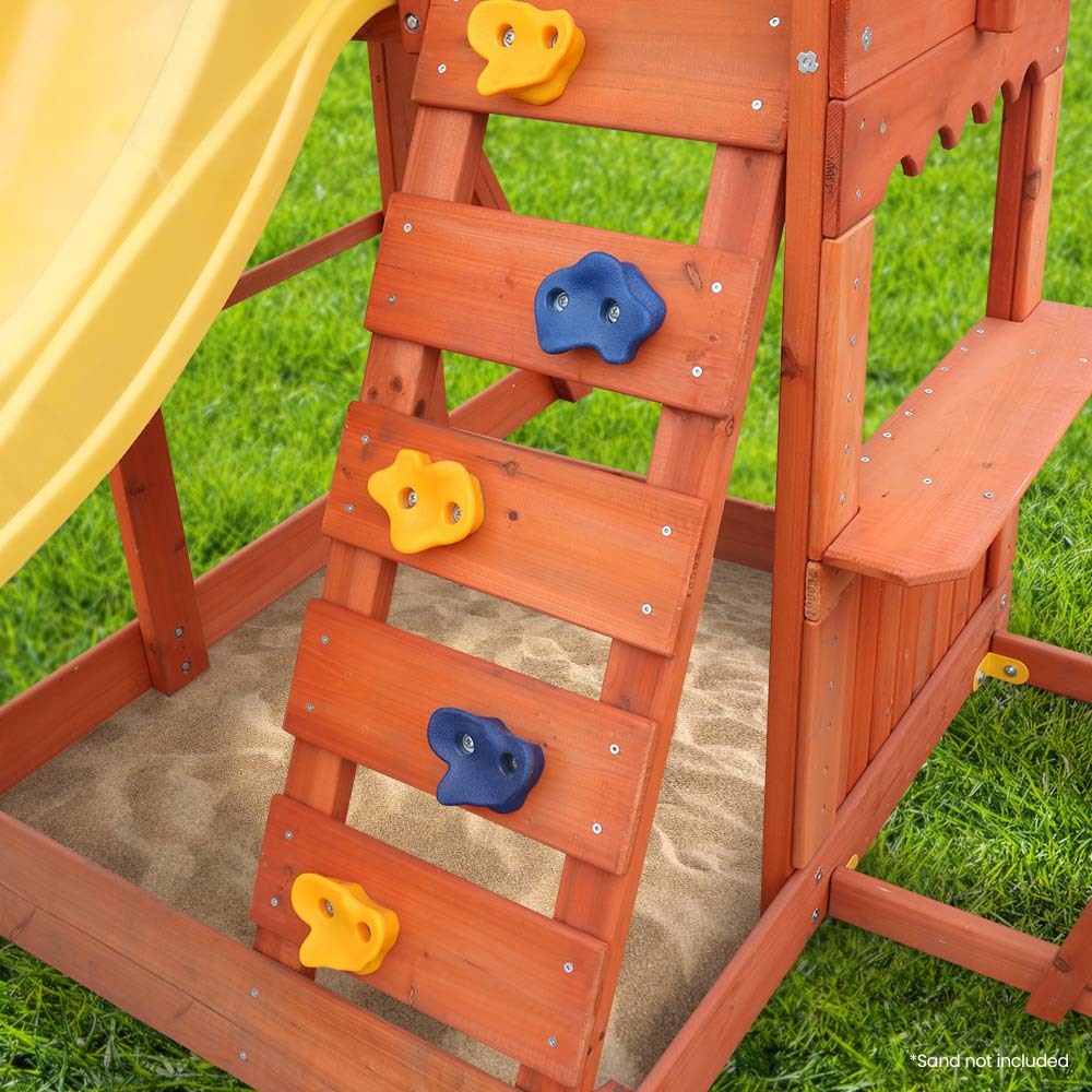 Outdoor Play Equipment: Rovo Kids Outdoor Slide and Swing Play Set with Climbing Wall and Sandpit