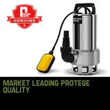 Sewage Pumps: PROTEGE 2000W Submersible Dirty Water Pump Bore Tank Well Steel Automatic