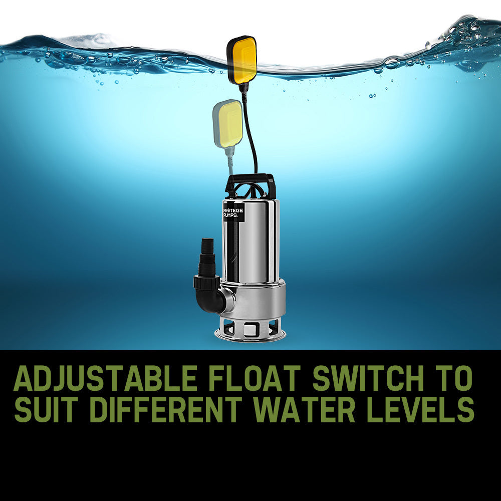 Sewage Pumps: PROTEGE 2000W Submersible Dirty Water Pump Bore Tank Well Steel Automatic