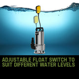 Sewage Pumps: PROTEGE 2000W Submersible Dirty Water Pump Bore Tank Well Steel Automatic