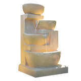 Fountains & Ponds: PROTEGE Solar Fountain Water Feature Outdoor 4 Bowl with LED Lights - Sand Colour