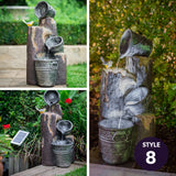 Fountains & Ponds: PROTEGE Solar Fountain Water Feature Outdoor 4 Bowl with LED Lights - Sand Colour