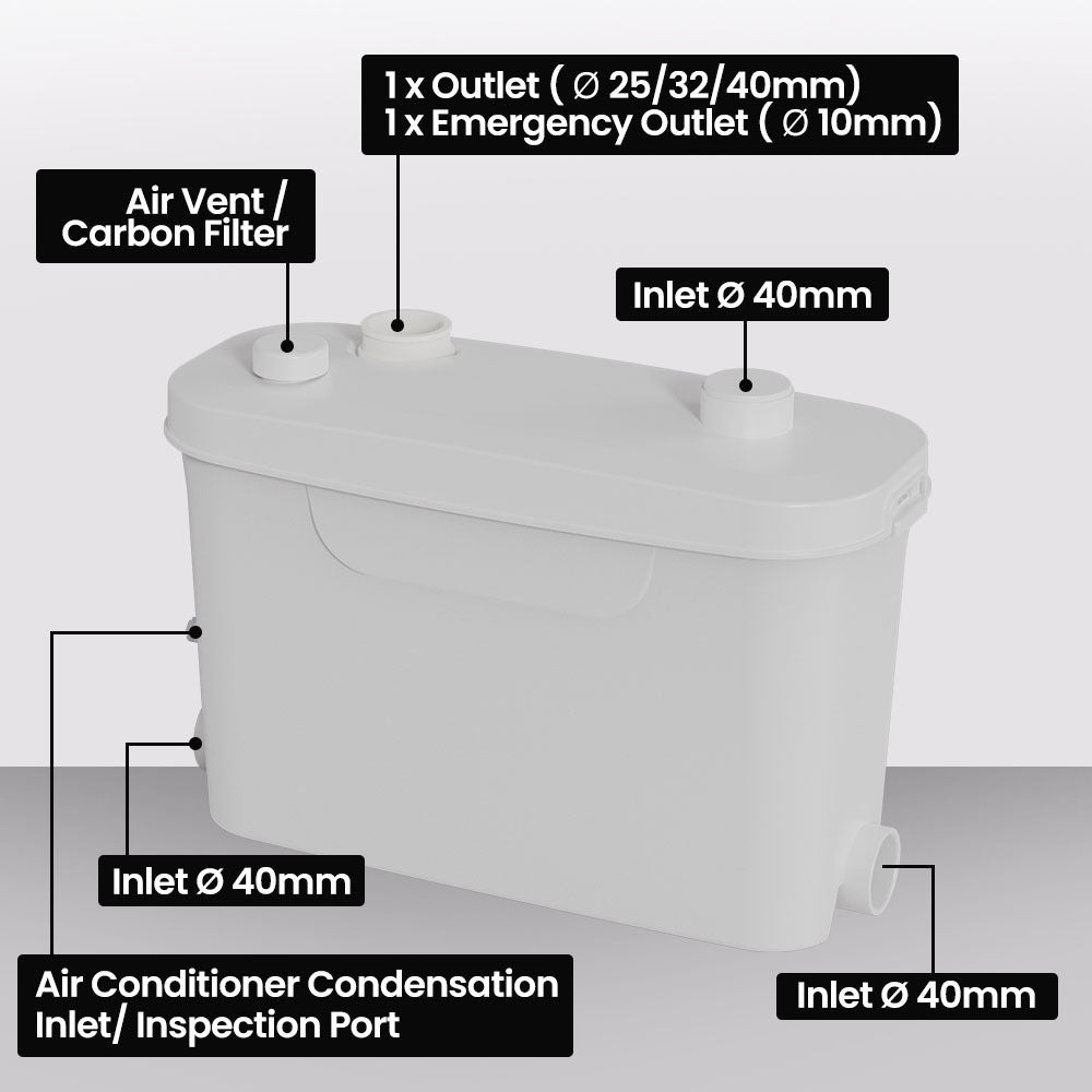 Sewage Pumps: PROTEGE Grey Water Pump, with 3 Inlet, for House, Bathroom, Shower, Sink, Washing Machine