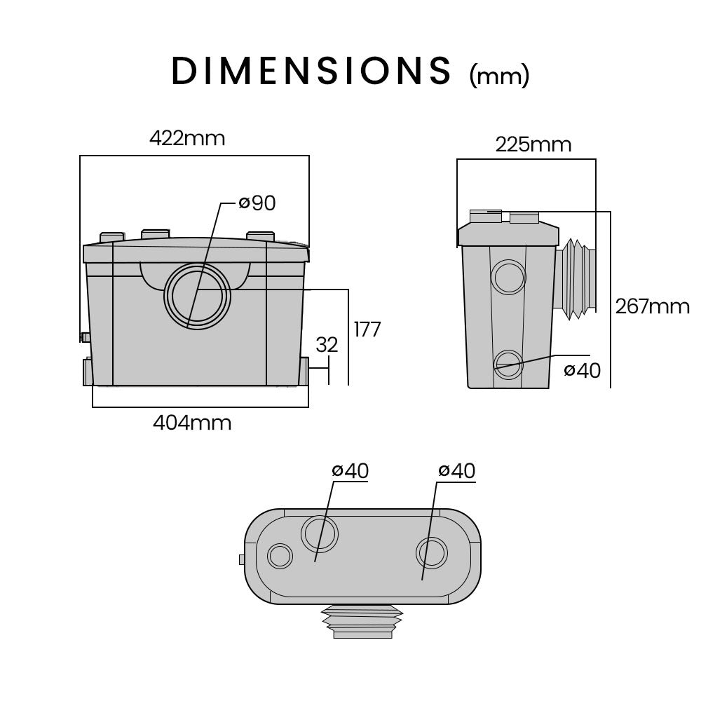 Sewage Pumps: PROTEGE Macerator Pump, with 4 Inlet, for P-Trap Toilet, House, Bathroom, Shower, Sink, Washing Machine