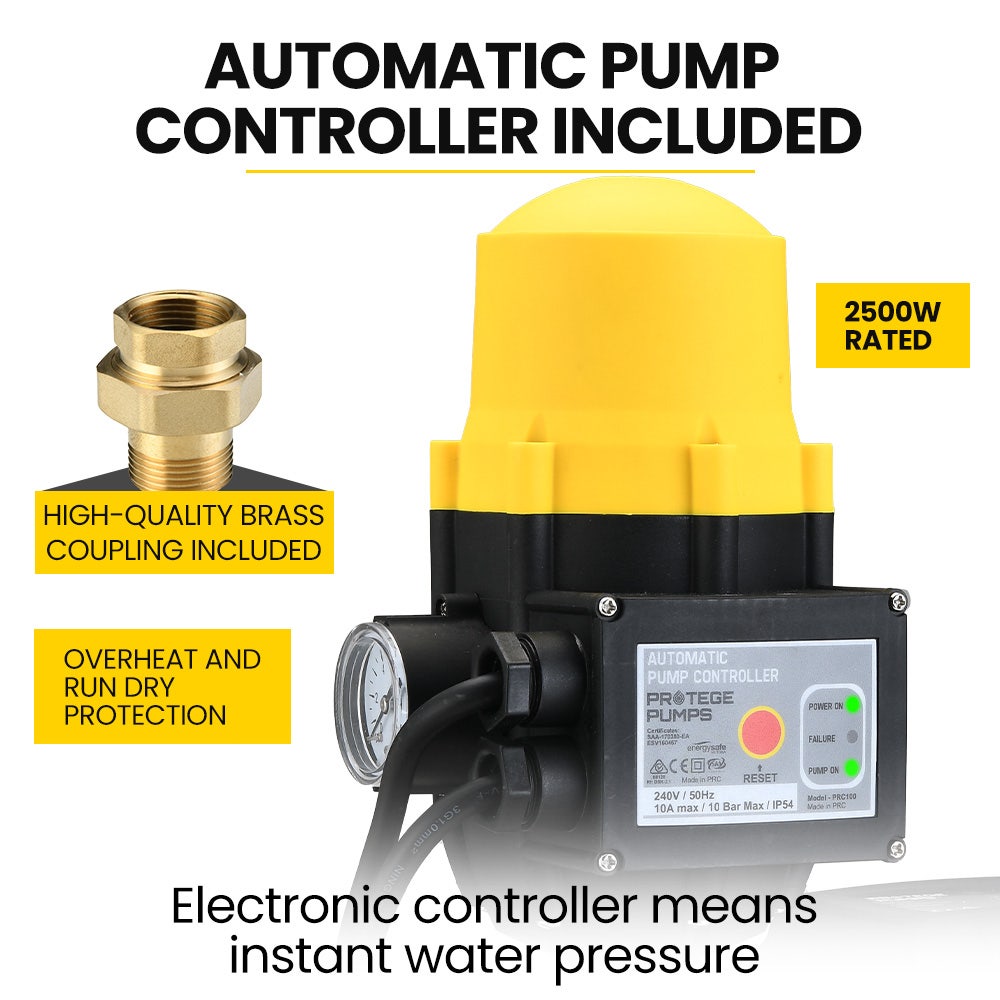 Irrigation Pumps: PROTEGE 2350W Automatic High Pressure Water Jet Pump, with Auto Digital Controller, for Rainwater Tank, Grey Water, Irrigation
