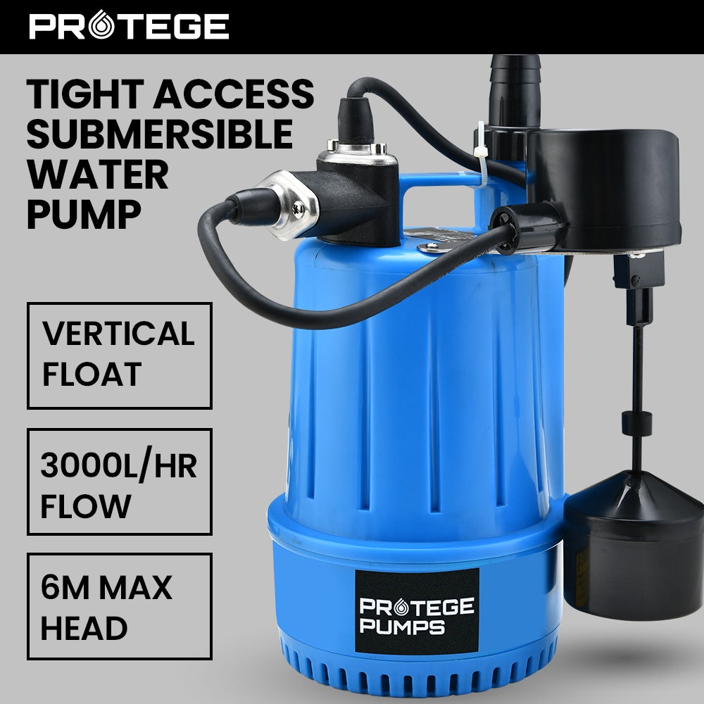 Sewage Pumps: PROTEGE Tight Access Clean/Grey Water Submersible Sump Pump, Vertical Float Switch