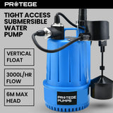 Sewage Pumps: PROTEGE Tight Access Clean/Grey Water Submersible Sump Pump, Vertical Float Switch