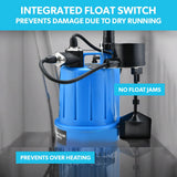 Sewage Pumps: PROTEGE Tight Access Clean/Grey Water Submersible Sump Pump, Vertical Float Switch