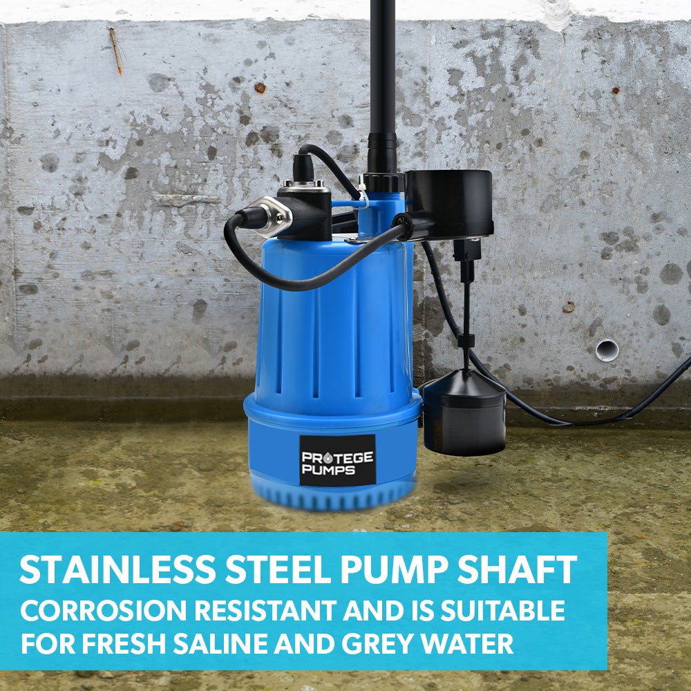 Sewage Pumps: PROTEGE Tight Access Clean/Grey Water Submersible Sump Pump, Vertical Float Switch