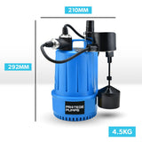 Sewage Pumps: PROTEGE Tight Access Clean/Grey Water Submersible Sump Pump, Vertical Float Switch