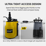 Sewage Pumps: PROTEGE Tight Access Clean/Grey Water Submersible Sump Pump, Integrated Float Switch