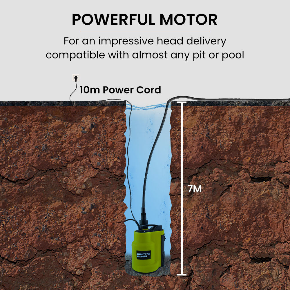 Sewage Pumps: PROTEGE Tight Access Clean/Grey Water Submersible Sump Pump, Integrated Float Switch
