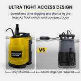 Sewage Pumps: PROTEGE Tight Access Dirty Water Submersible Sump Pump, Integrated Float Switch