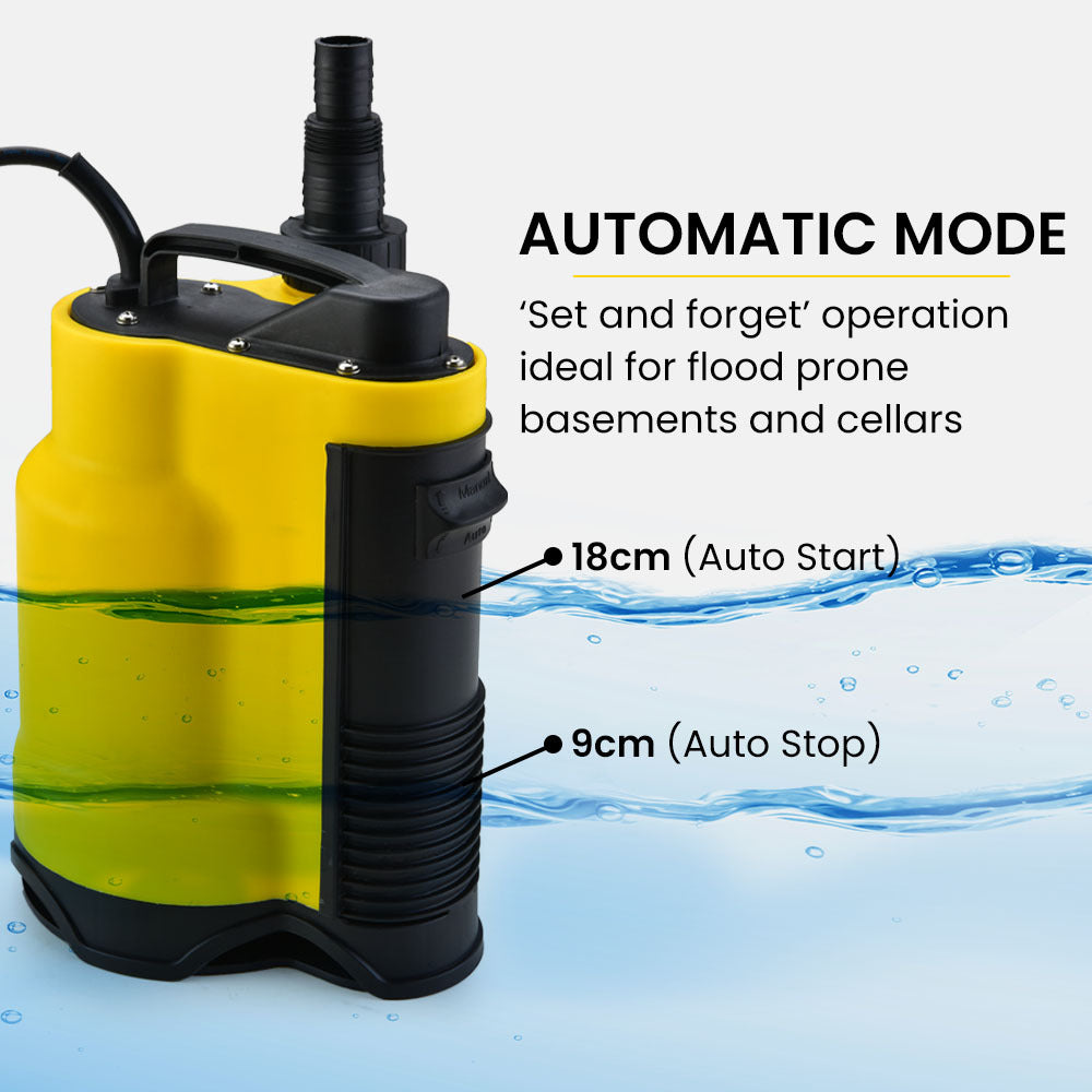 Sewage Pumps: PROTEGE Tight Access Dirty Water Submersible Sump Pump, Integrated Float Switch