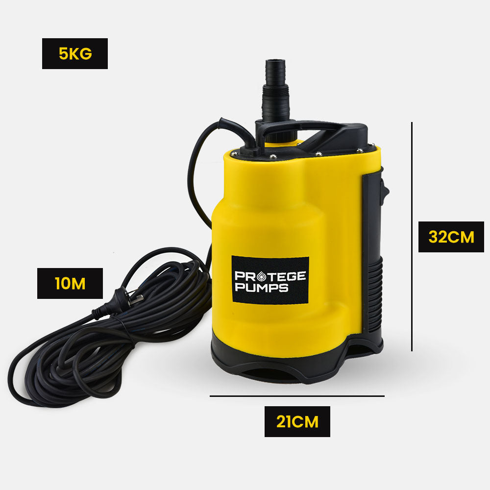 Sewage Pumps: PROTEGE Tight Access Dirty Water Submersible Sump Pump, Integrated Float Switch