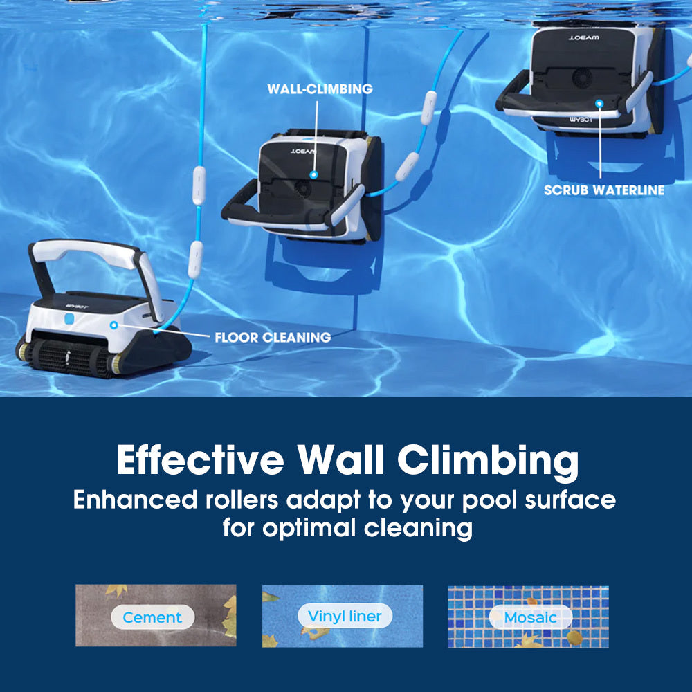 Pool Sweeps & Vacuums: WYBOT Grampus 800 Robotic Pool Cleaner, Automatic Vacuum with Quick Clean, Wall Climbing Capability, Powerful Triple Motors, Large Filter Baskets, Ideal for Large In-Ground Pools