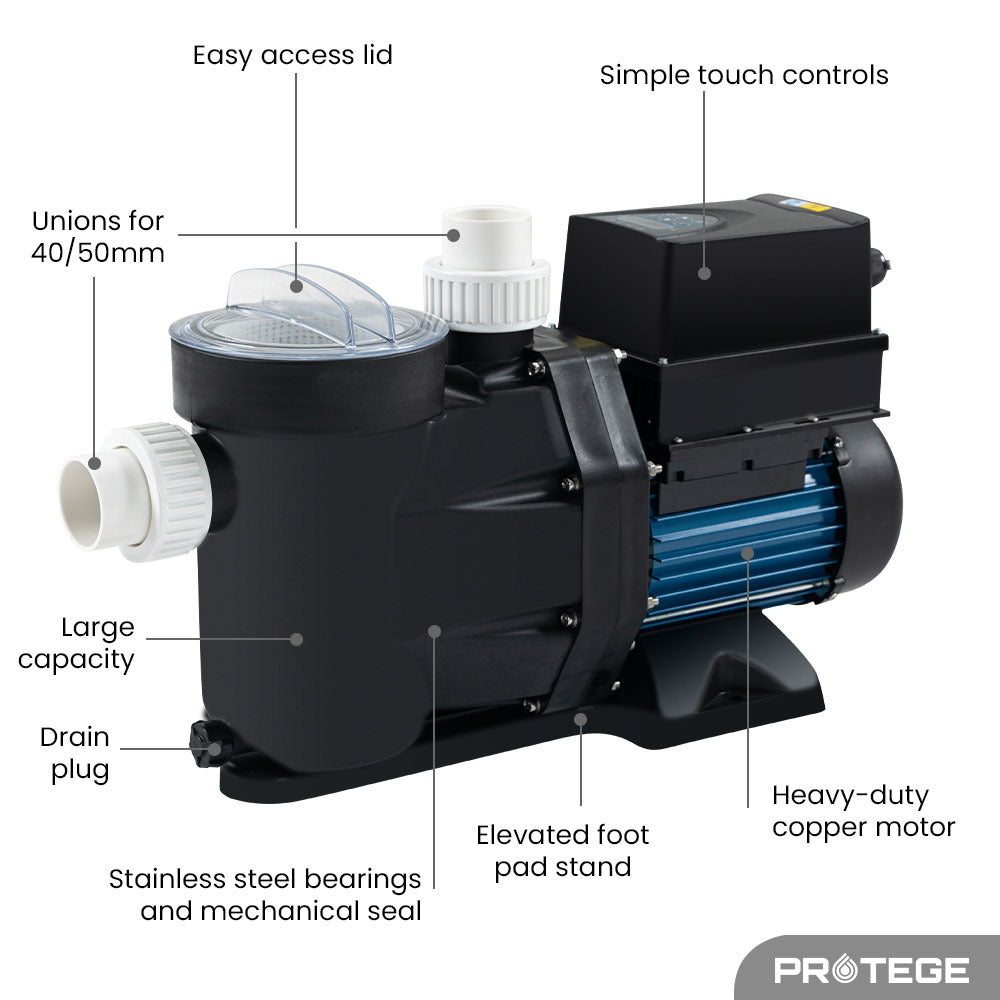 Pool Pumps: PROTEGE Variable Speed Pump, 1.0HP, 3 Speeds, Quiet, Economical, for Swimming Pool and Spa