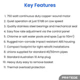 Pool Pumps: PROTEGE Variable Speed Pump, 1.0HP, 3 Speeds, Quiet, Economical, for Swimming Pool and Spa