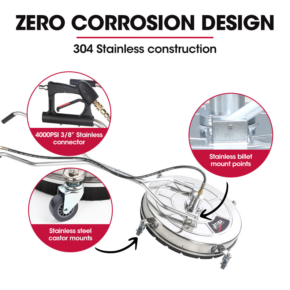 Outdoor Power Equipment: Jet-USA 24" Stainless Steel Pressure Washer Surface Cleaner, 3/8" Fitting, with Yoke Handlebar, For Concrete Driveway Patio Floor
