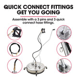 Outdoor Power Equipment: Jet-USA 24" Stainless Steel Pressure Washer Surface Cleaner, 3/8" Fitting, with Yoke Handlebar, For Concrete Driveway Patio Floor