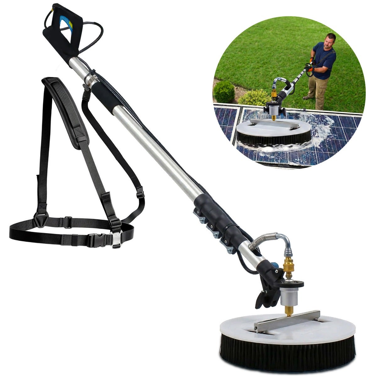 JET-USA 5.5m Telescopic Rotary Surface Cleaner Brush, for Solar Panels, Walls, Windows, M22 Pressure Washer Connection