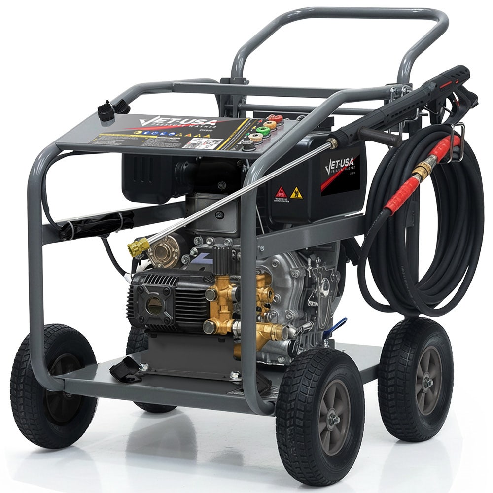 Outdoor Power Equipment: JET-USA Commercial Diesel High-Pressure Washer Cleaner, Electric Start 10hp 418cc, 15m Steel Braided Hose, Adjustable Triplex Pump - DX800