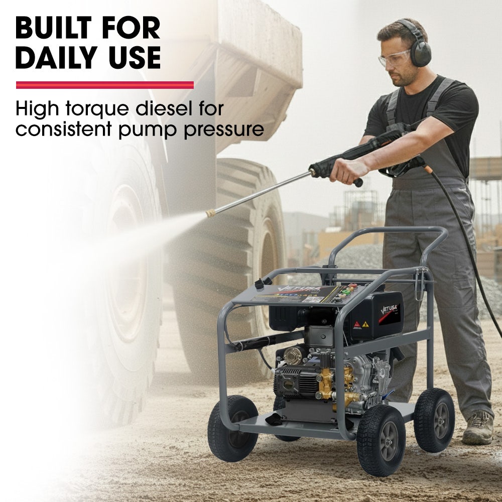 Outdoor Power Equipment: JET-USA Commercial Diesel High-Pressure Washer Cleaner, Electric Start 10hp 418cc, 15m Steel Braided Hose, Adjustable Triplex Pump - DX800