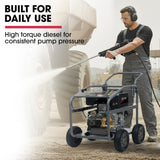 Outdoor Power Equipment: JET-USA Commercial Diesel High-Pressure Washer Cleaner, Electric Start 10hp 418cc, 15m Steel Braided Hose, Adjustable Triplex Pump - DX800