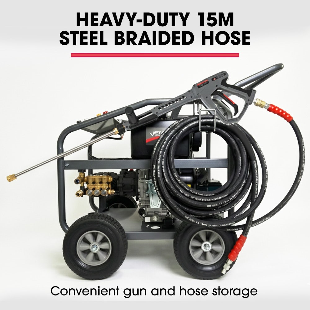 Outdoor Power Equipment: JET-USA Commercial Diesel High-Pressure Washer Cleaner, Electric Start 10hp 418cc, 15m Steel Braided Hose, Adjustable Triplex Pump - DX800