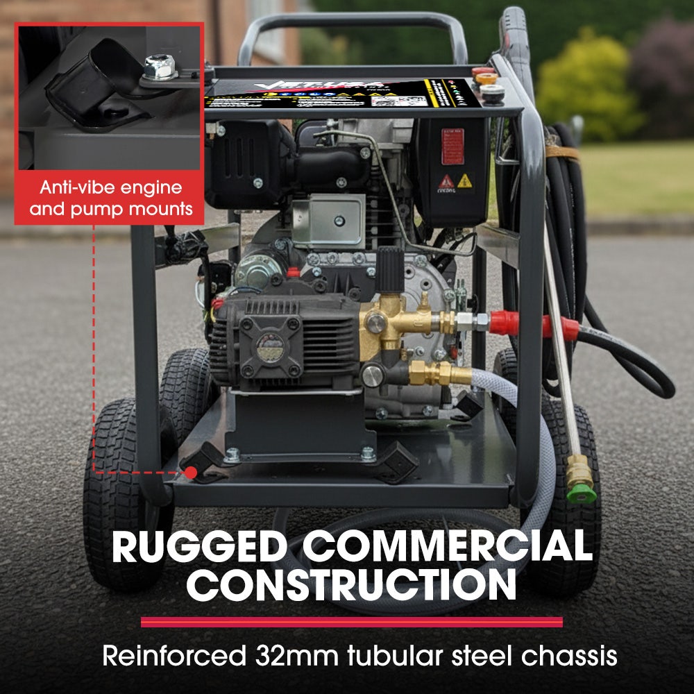 Outdoor Power Equipment: JET-USA Commercial Diesel High-Pressure Washer Cleaner, Electric Start 10hp 418cc, 15m Steel Braided Hose, Adjustable Triplex Pump - DX800