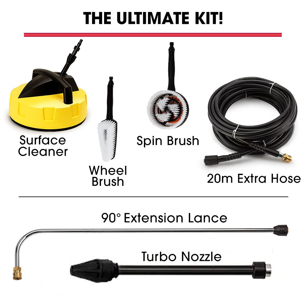 Outdoor Power Equipment: Jet-USA RX550 Electric High Pressure Washer 3500PSI Ultimate Pack, 5 Nozzles, Spin & Wheel Brush, Deck Cleaner, Turbo Head, Angled Lance, 30M Hose Reach