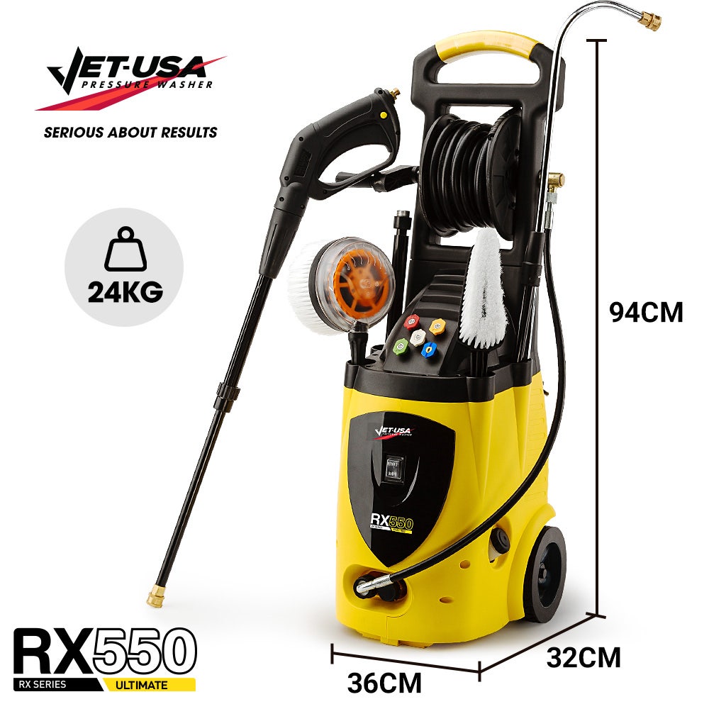Outdoor Power Equipment: Jet-USA RX550 Electric High Pressure Washer 3500PSI Ultimate Pack, 5 Nozzles, Spin & Wheel Brush, Deck Cleaner, Turbo Head, Angled Lance, 30M Hose Reach