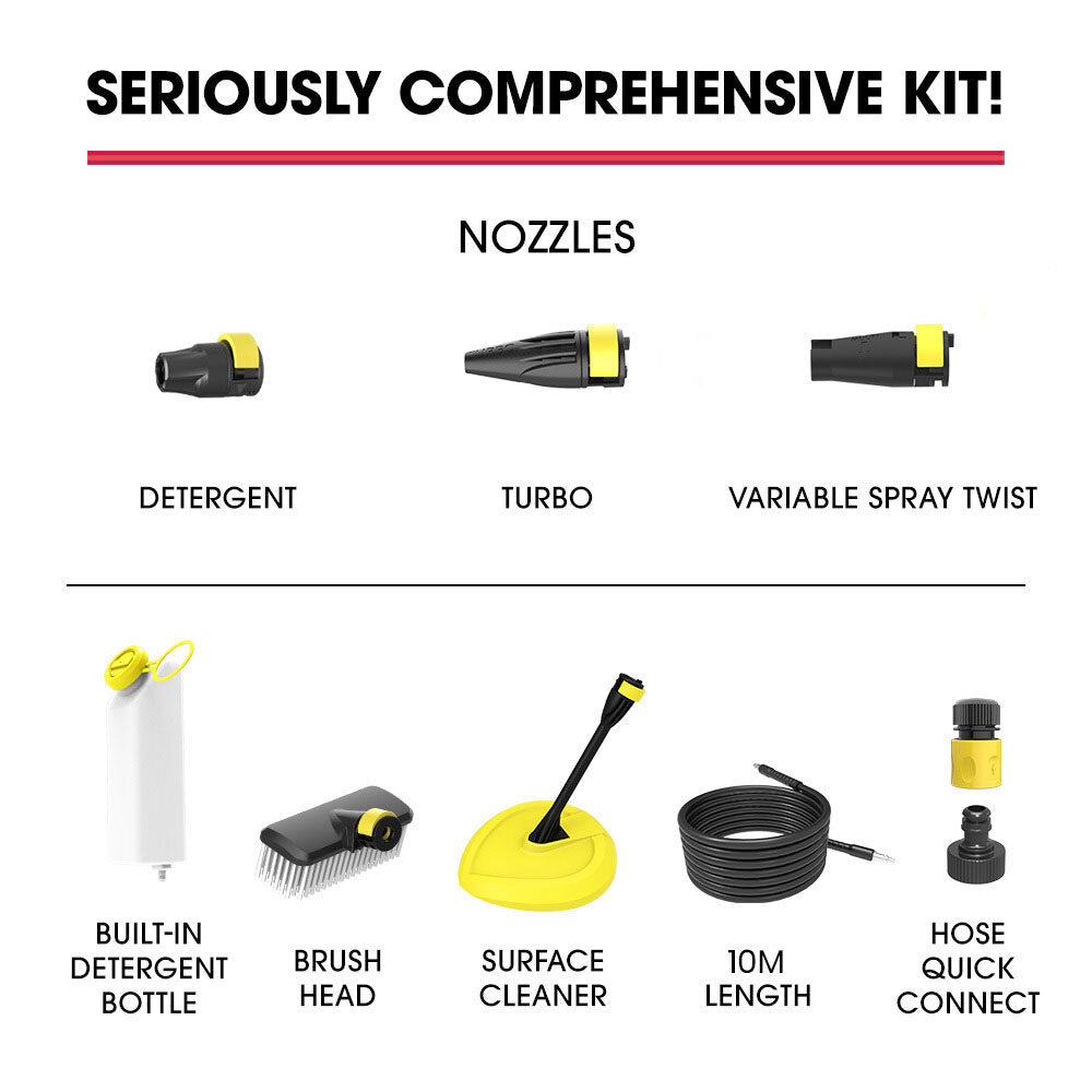 Outdoor Power Equipment: JET-USA RX540 Electric High Pressure Washer, 2800PSI 2 Nozzles, Brush Head, Deck Cleaner, Detergent Bottle, 10M Hose