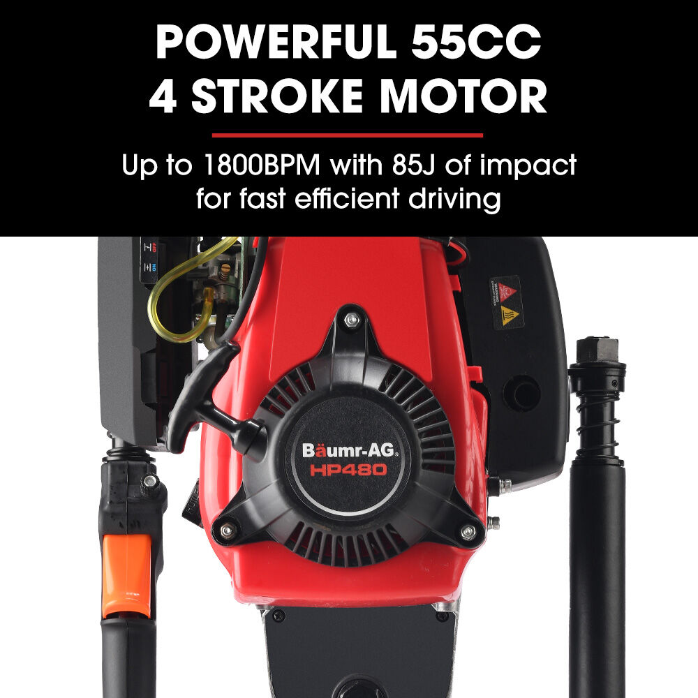 Outdoor Power Equipment: BAUMR-AG HP480 55cc 4-Stroke Petrol Post Driver, with 2 Piling Socket Sleeves