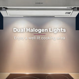 Exhaust Fans: EUROCHEF 60cm Slideout Stainless Steel Rangehood, Quiet 2-Speed, 3-Layer Dishwashable Filters, Halogen Lights ESR60S