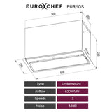 Exhaust Fans: EUROCHEF 60cm Undermount Rangehood Stainless Steel, Quiet 3-Speed, 3-Layer Dishwashable Filter, LED Lights EUR60S