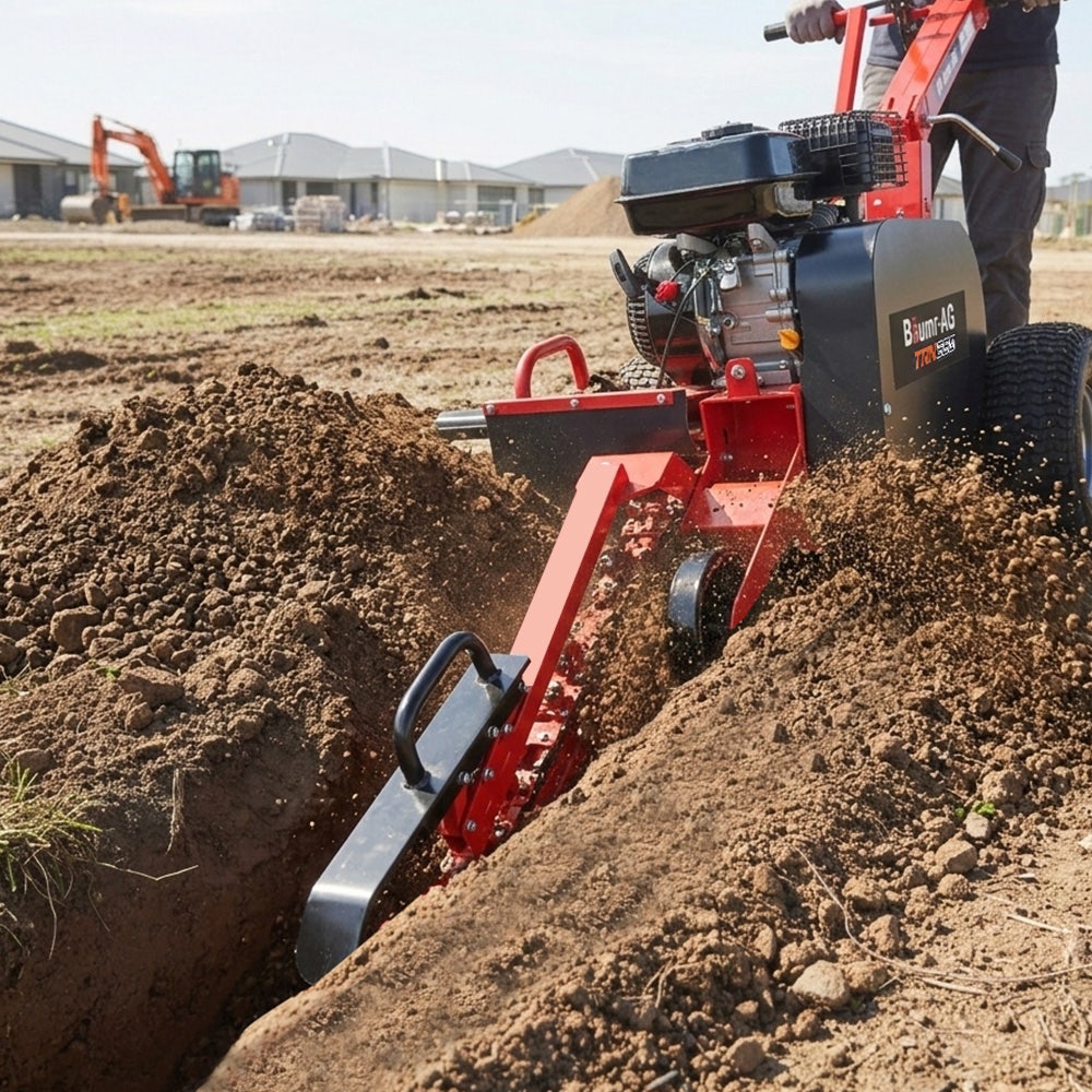 BAUMR-AG TRN660 8HP 600mmx90mm Trench Digger, Heavy-duty Carbide Claws, EZ Start, 8HP, Adj Controls